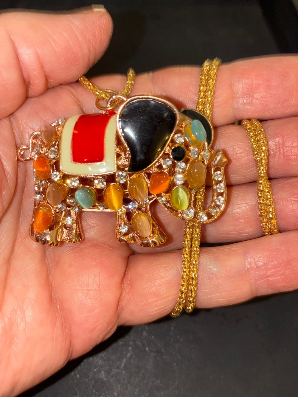 Gold-Tone Multicolor Elephant with Enamel and Cabochon Accents.